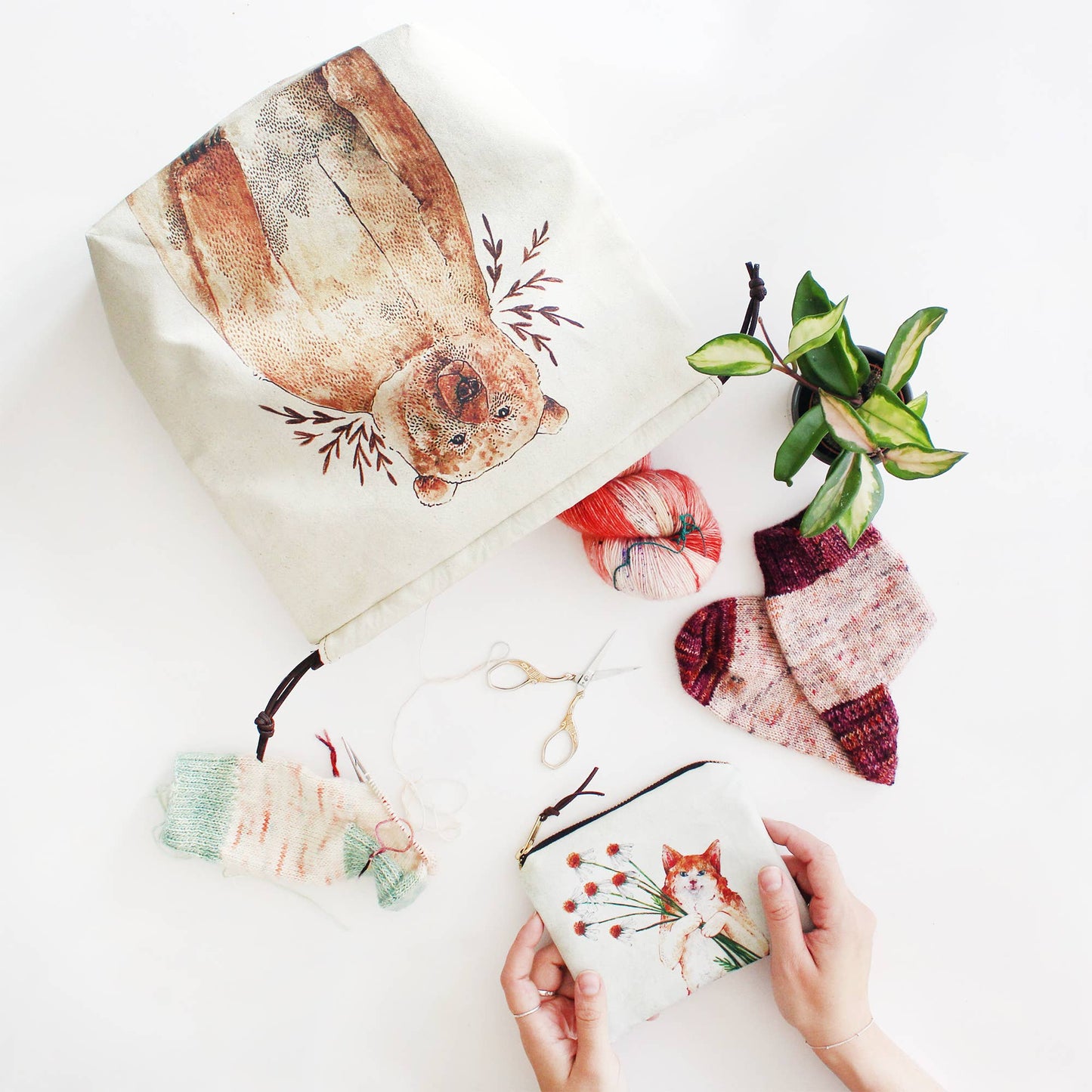 Bruno the Brown Bear | Project Bag | Drawstring Bag