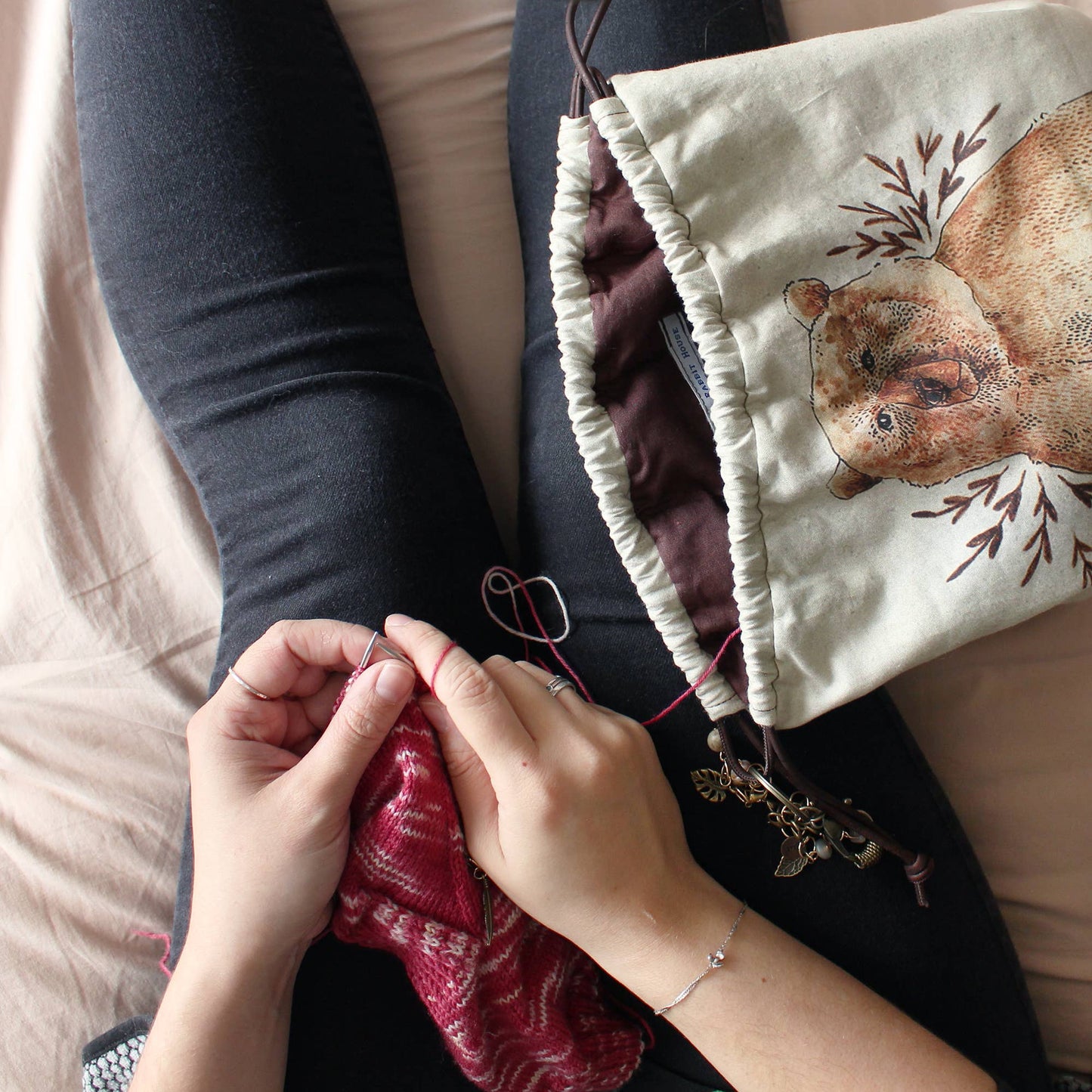 Bruno the Brown Bear | Project Bag | Drawstring Bag