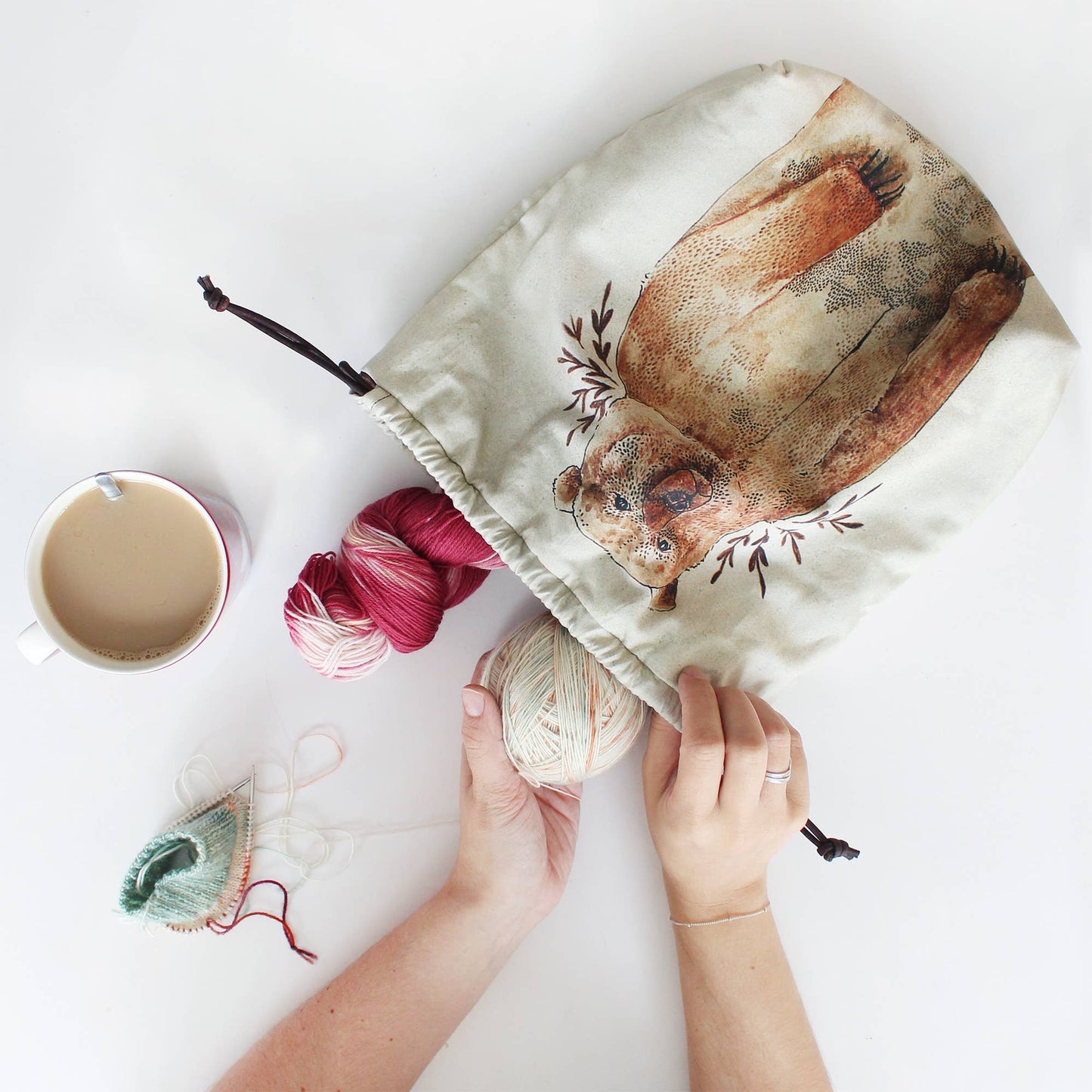 Bruno the Brown Bear | Project Bag | Drawstring Bag