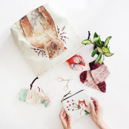 Bruno the Brown Bear | Project Bag | Drawstring Bag