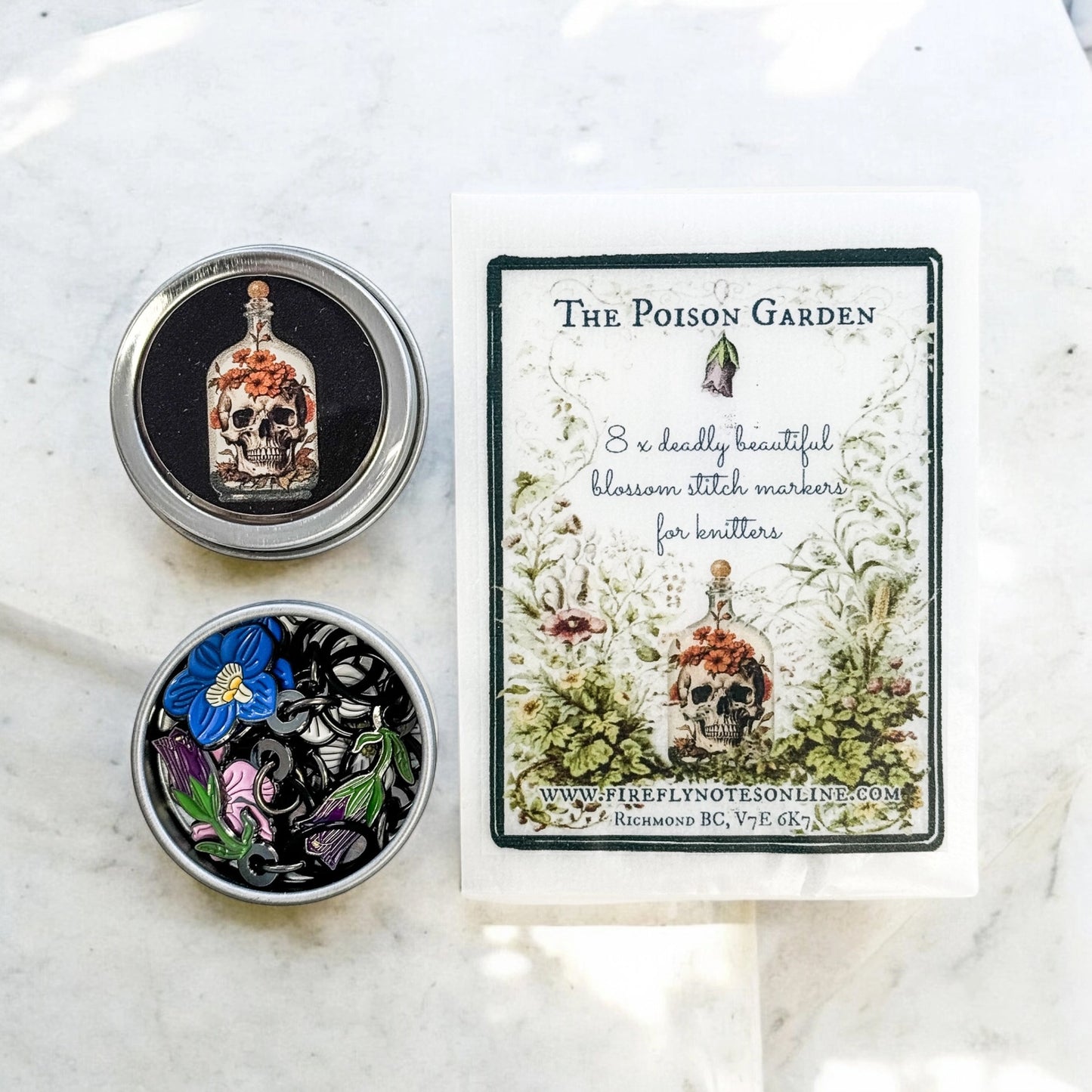 Firefly Notes Poison Garden Stitch Marker Set with Skull Tin – Limited Edition